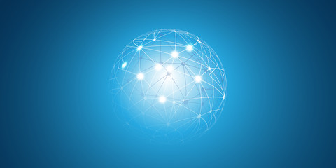 Poster - Abstract Blue Futuristic Modern Style Cloud Computing, Networks Structure, Telecommunications Concept Design, Network Connections with Wireframe Sphere - Vector Illustration