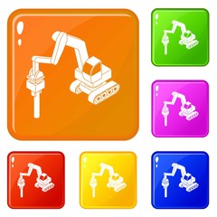 Poster - Medium drill truck icons set collection vector 6 color isolated on white background
