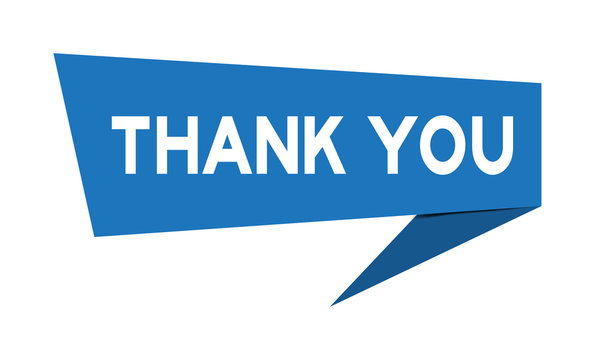 blue paper speech banner with word thank you on white background (vector)