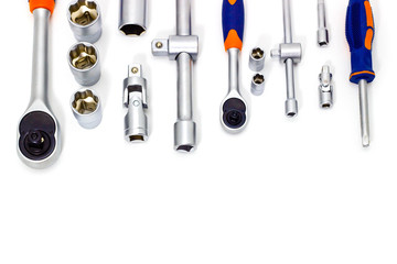 Wall Mural - A set of tool heads for loosening screws, bolts and nuts. Ratchet screwdriver. White background