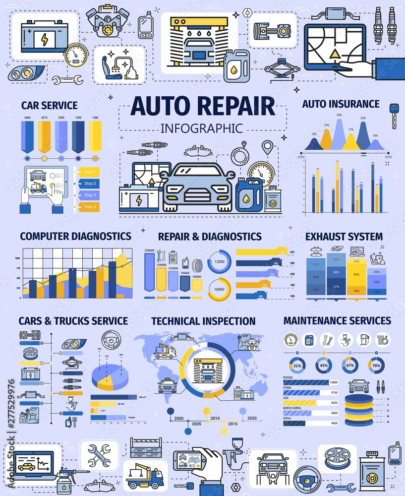 Car repair service infographics with spare parts Stock Vector | Adobe Stock