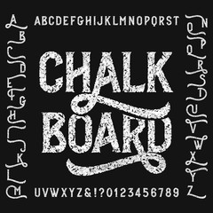Poster - vintage chalk board alphabet font with alternates. handwritten uppercase letters and numbers. stock 