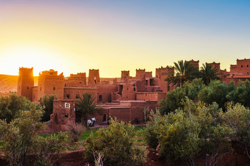 Sunset above ancient city of Ait Benhaddou in Morocco