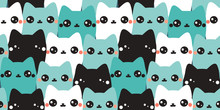 Vector Seamless Pattern. Colorful Hand Drawn Cats. Abstract Art Background. Animals Collection. Cute Kittens.