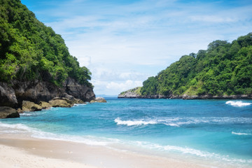 Wall Mural - seascape at the day time. turquoise water background in the summer. sea and beach. nusa penida, bali