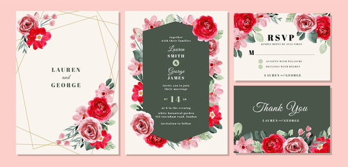 wedding invitation set with beautiful flower watercolor