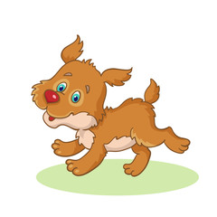 Wall Mural - Little dog runs skipping.  In cartoon style. Isolated on white background.