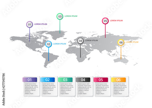Cuadros en Lienzo world map Infographic template with icons options