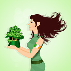 Poster - illustration of Irish girl on St. Patrick's Day