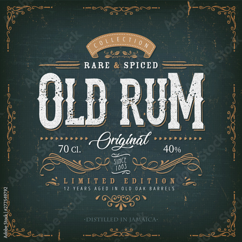 Download Vintage Old Rum Label For Bottle Illustration Of A Vintage Design Elegant Rum Beverage Label With Crafted Letterring Specific Product Mentions Textures And Floral Patterns Buy This Stock Vector And Explore PSD Mockup Templates