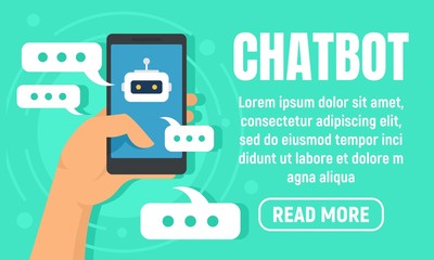 Poster - smartphone chatbot concept banner. flat illustration of smartphone chatbot vector concept banner for
