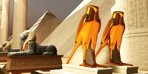 Wall Mural - egyptian falcons - the falcon statues represent the egyptian god horus as the protector and ruler of