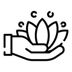 Poster - Lotus in hand icon. Outline lotus in hand vector icon for web design isolated on white background