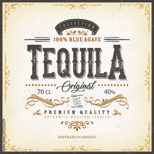 Cuadros en Lienzo Vintage Mexican Tequila Label For Bottle/ Illustration of a vintage design elega