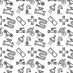 Poster - Plumbing pattern. Outline illustration of plumbing vector pattern for web design