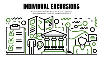 Sticker - Individual excursion banner. Outline illustration of individual excursion vector banner for web design