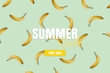 Summer sale banner. Special offer poster discount on the blue background with yellow bananas. Fruit pattern