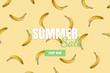 Summer sale banner. Special offer poster discount on the yellow background with bananas. Fruit pattern