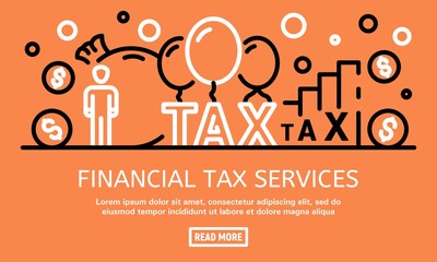 Poster - Tax services banner. Outline illustration of tax services vector banner for web design