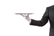 © Jakub Krechowicz - Waiter holding empty silver tray isolated on white background