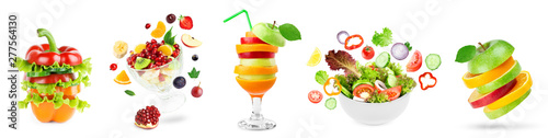 Fotografía Stack of fruits and vegetables. Fruit and vegetable salad