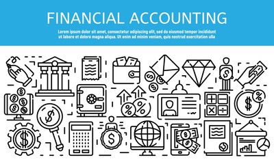 Poster - Financial accountant job banner. Outline illustration of financial accountant job vector banner for web design
