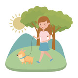 Fototapeta Psy - Girl with dog cartoon design
