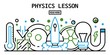 Physics lesson banner. Outline illustration of physics lesson vector banner for web design