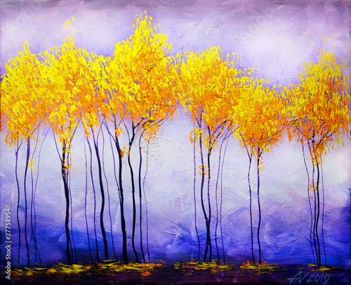 Dekoracja na wymiar  obraz-olejny-pejzaz-abstrakcyjne-kolorowe-zlote-drzewa
