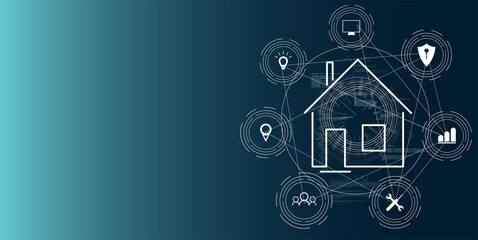 Poster - Internet of things (IOT), devices and connectivity concepts on a network, cloud at center. digital circuit board above the planet Earth.