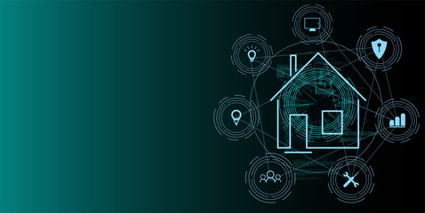 Poster - Internet of things (IOT), devices and connectivity concepts on a network, cloud at center. digital circuit board above the planet Earth.