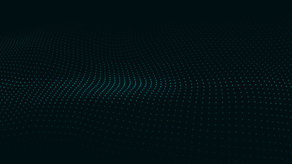 Fototapete - Abstract dynamic wave of many shining points. Big data. Low poly shape. Wave of bright particles. Futuristic background. Vector illustration.