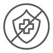 Uninsured line icon, protection and life, crossed shield sign, vector graphics, a linear pattern on a white background.
