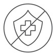 Uninsured thin line icon, protection and life, crossed shield sign, vector graphics, a linear pattern on a white background.