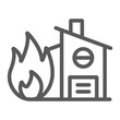 Fire insurance line icon, protection and house, home on fire sign, vector graphics, a linear pattern on a white background.
