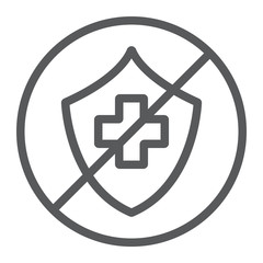Poster - Uninsured line icon, protection and life, crossed shield sign, vector graphics, a linear pattern on a white background.
