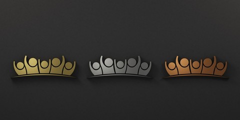 Set of Group of People. gold, Silver. Bronze. 3D Render Illustration