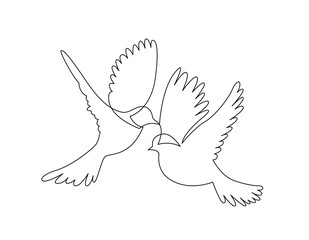 continuous line drawing of two flying sparrows