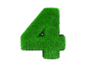 nature concept - number 4 made of green grass isolated on white background - 3d illustration of symb