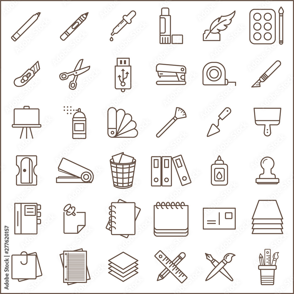 Set of stationery line icon set. Included the icons as color pencil ...