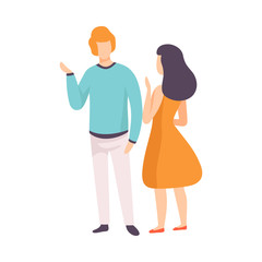 Canvas Print - Young Man and Woman Talking, People Speaking to Each Other Vector Illustration