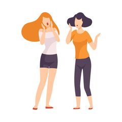 Sticker - Two Young Women Dressed in Casual Clothing Gossiping, People Speaking to Each Other Vector Illustration