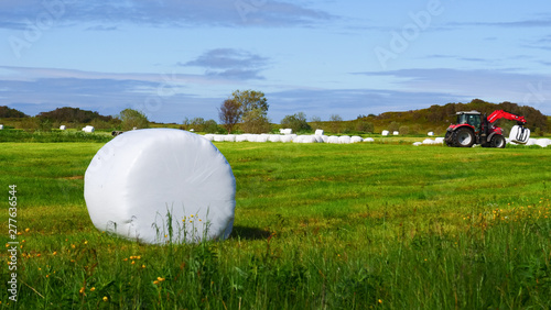 Fotografía Bale of hay wrapped in plastic foil, Norway