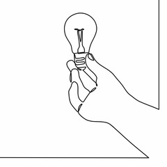 continuous line drawing of Hands holding a light bulb. hand holding a lamp in one line. vector illustration isolated on white background