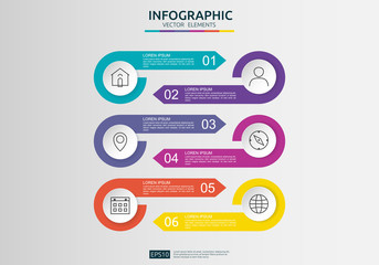 Poster - 6 steps infographic. timeline design template with 3D paper label, integrated circles. Business concept with options. For content, diagram, flowchart, steps, parts, workflow layout, chart.