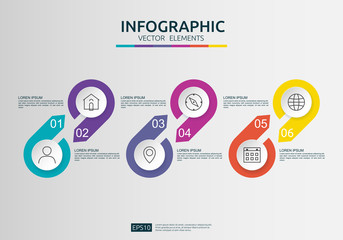 Poster - 6 steps infographic. timeline design template with 3D paper label, integrated circles. Business concept with options. For content, diagram, flowchart, steps, parts, workflow layout, chart.