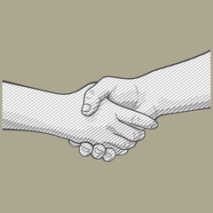 Handshake. Figure in the style of engraving. An image of a hand halftone pattern. Vector illustration.