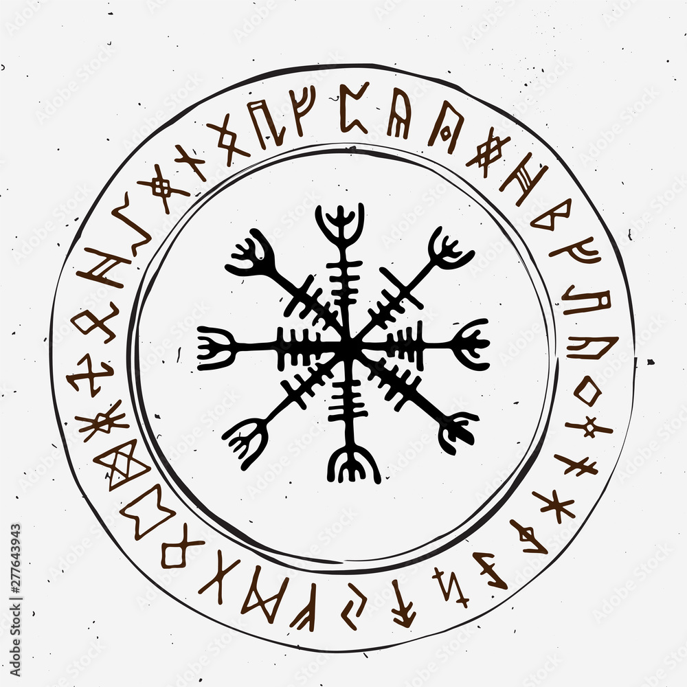 Futhark norse islandic and viking runes set. Magic hand draw symbols as ...