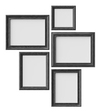 Black wood picture or photo frames isolated on white with shadows