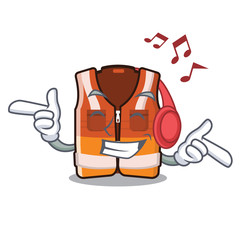 Sticker - Listening music safety vest in the cartoon shape